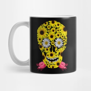 Skull with Sunflowers, Daisies and Roses - Floral Mug